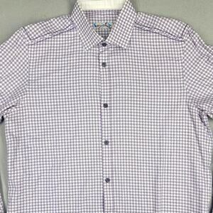 Brandolini Dress Shirt Mens Med Purple White Houndstooth Button Long Sleeve